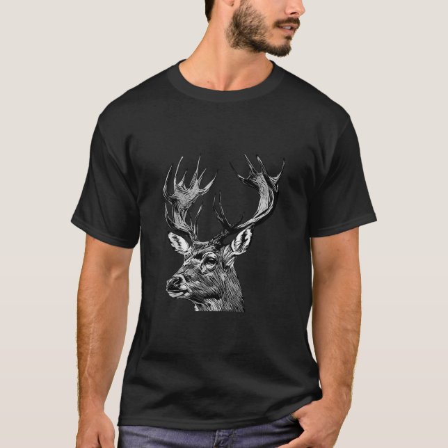 Deer Forest Animal Portrait Motif Hunter Wildlife  T-Shirt (Front)