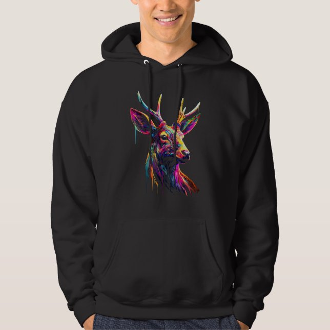 Deer Forest Art Animal Colourful Animal Motif Deer Hoodie (Front)
