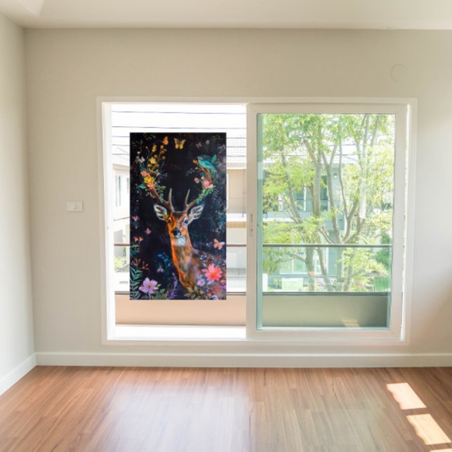 Deer Forest Butterflies Painting Privacy Artful Window Cling (By using the Size adjustment and using your own window size, you may be able to fill your window.)