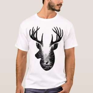Deer Forest Nature Double Exposure Silhouette T-Sh T-Shirt