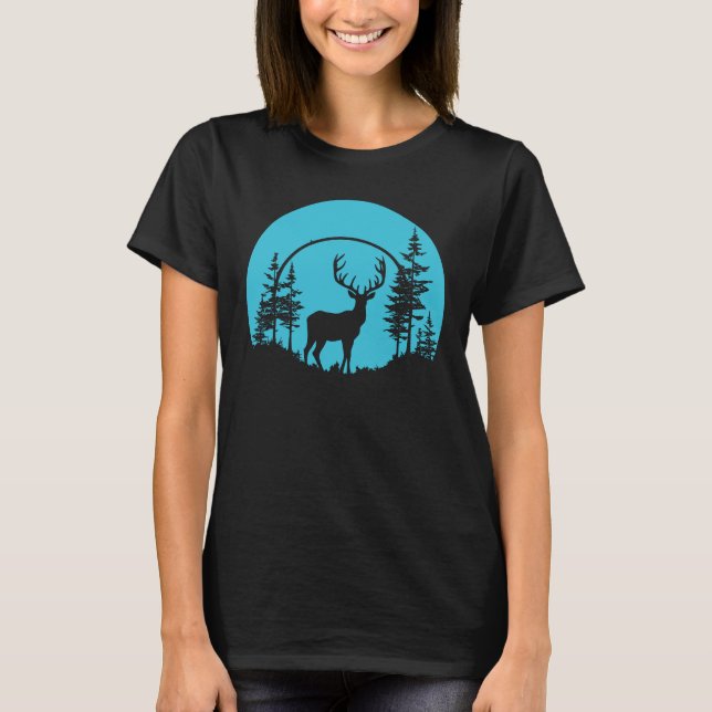 Deer Forest Nature Outdoors Wildlife Silhouette T-Shirt (Front)
