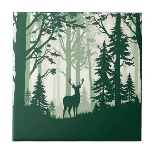 Deer Forest Silhouette Nature Scene Tile