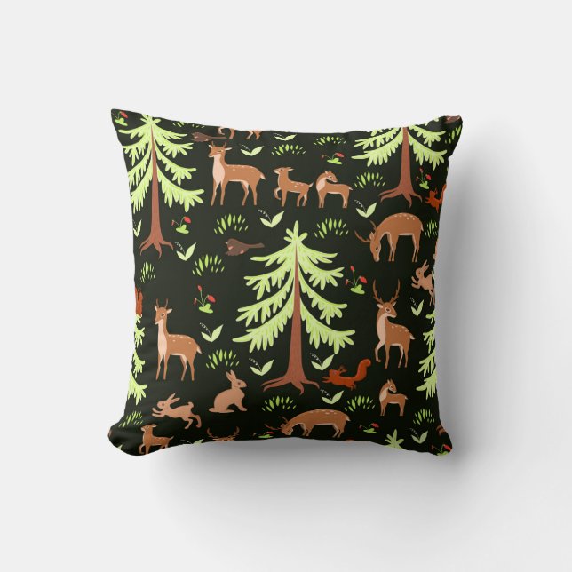 Deer Forest: Vintage Scenic Pattern. Cushion (Front)