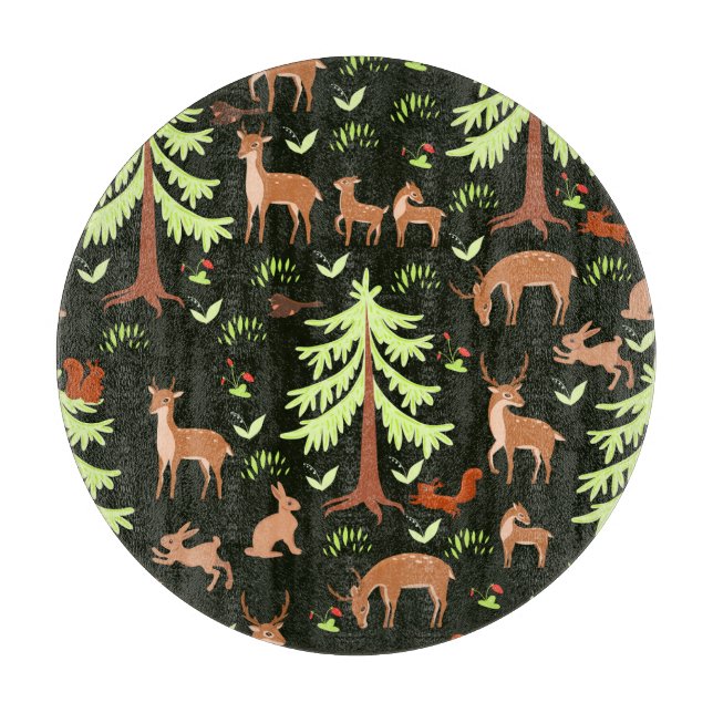 Deer Forest: Vintage Scenic Pattern. Cutting Board (Front)