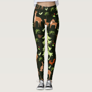 Deer Forest: Vintage Scenic Pattern. Leggings