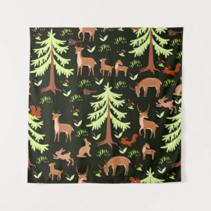 Deer Forest: Vintage Scenic Pattern. Tapestry