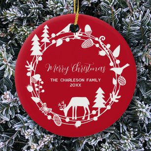 Deer Forest Wreath Personalized Ceramic Tree Decoration