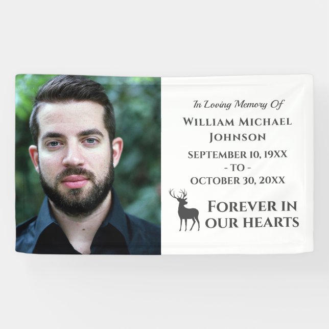Deer Forever In Our Hearts Custom Photo Memorial Banner (Horizontal)
