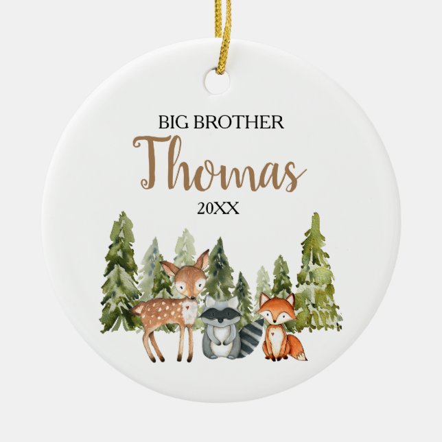 Deer Fox Forest Big Brother Christmas Gift  Ceramic Tree Decoration (Front)