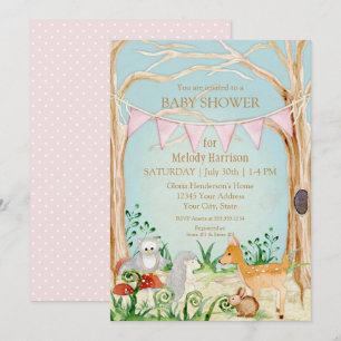 Deer Fox Forest Cute Animal Rabbit Owl Baby Shower Invitation