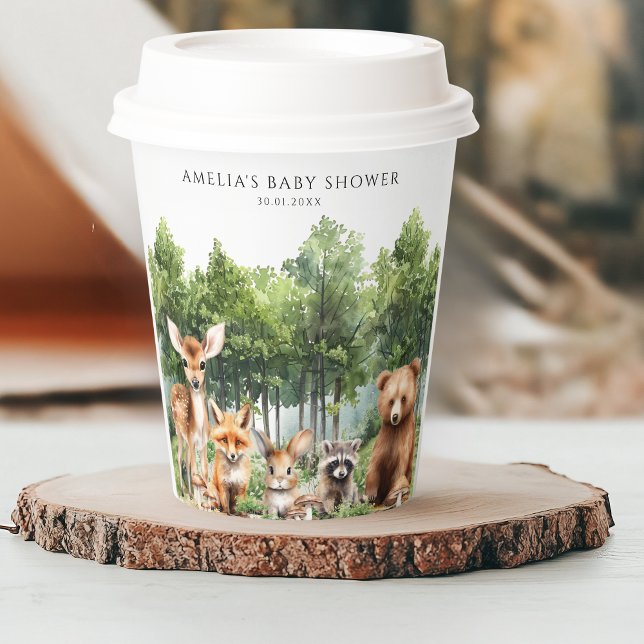 Deer Fox Green Woodland Animals Baby Shower  Paper Cups (Creator Uploaded)