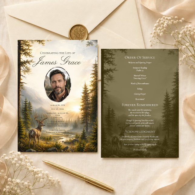 Deer Funeral Program for Man Order of Service Invitation (Creator Uploaded)