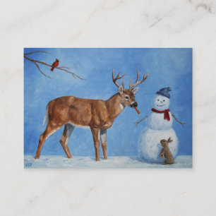 Deer & Funny Snowman Christmas Business Card