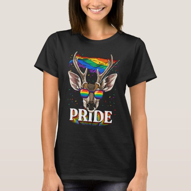 Deer Gay Pride Lgbt Rainbow Flag Sunglasses Lgbtq T-Shirt (Front)