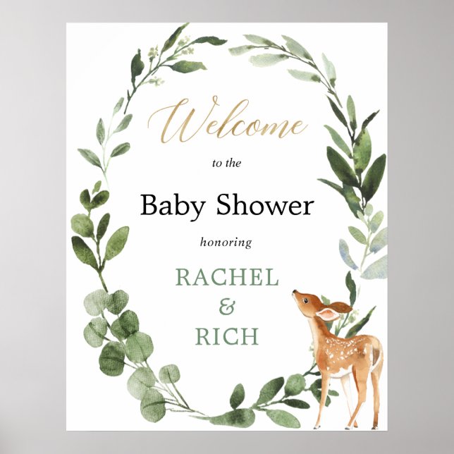 Deer gender neutral baby shower welcome sign (Front)