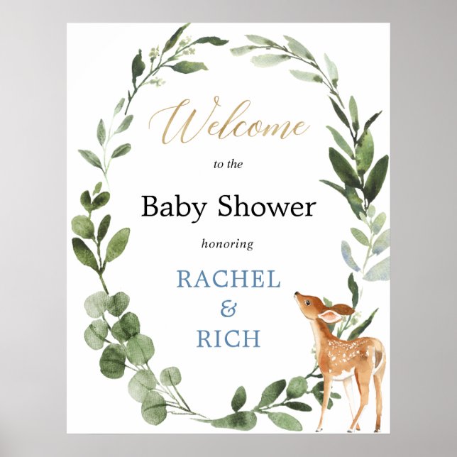 Deer gender neutral baby shower welcome sign (Front)