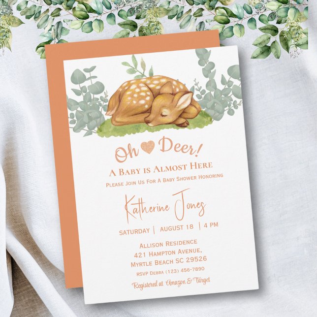  Deer Gender Neutral Watercolor  Baby Shower    Invitation (Creator Uploaded)