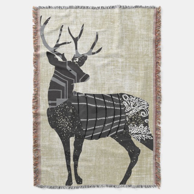 Deer Geometric Abstract Pattern Lodge Boys Throw Blanket (Front Vertical)