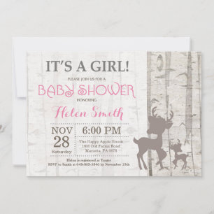 Deer Girl Baby Shower Invitation Rustic Woodland