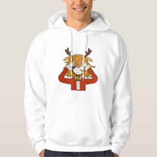 deer girl with santa clothes hoodie