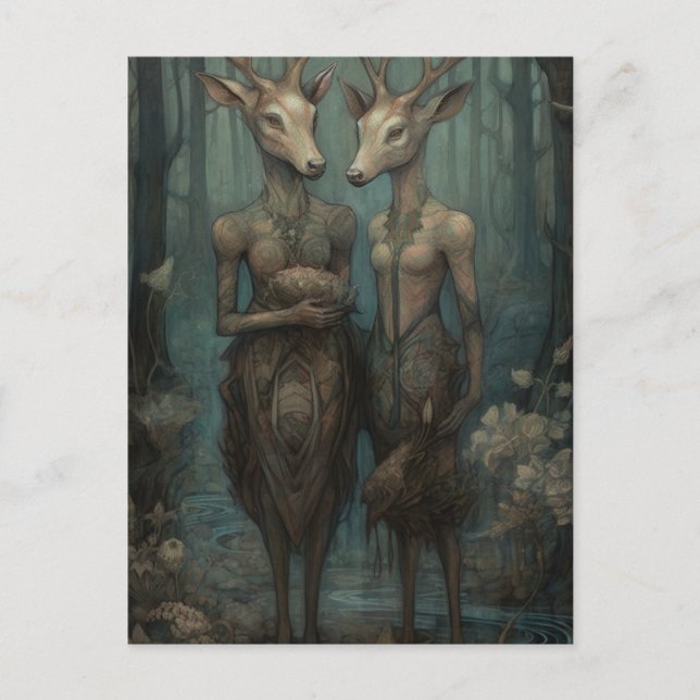 Deer Goddesses in the Woods Postcard (Front)