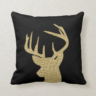 Deer Gold Glitter and Black Throw Pillow 16x16