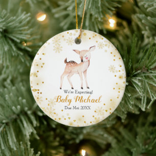 Deer Gold Glitter Animal We're Expecting Parents Ceramic Tree Decoration