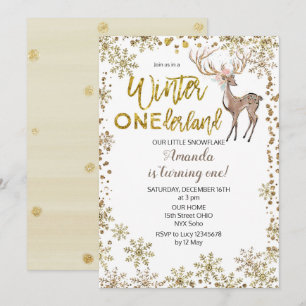 Deer Gold Winter whimsical Birthday Invitation