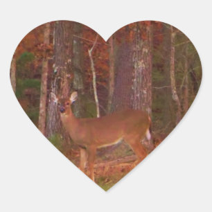 Deer , Green Grass red and Gold leaves Heart Sticker