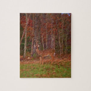 Deer , Green Grass red and Gold leaves Jigsaw Puzzle