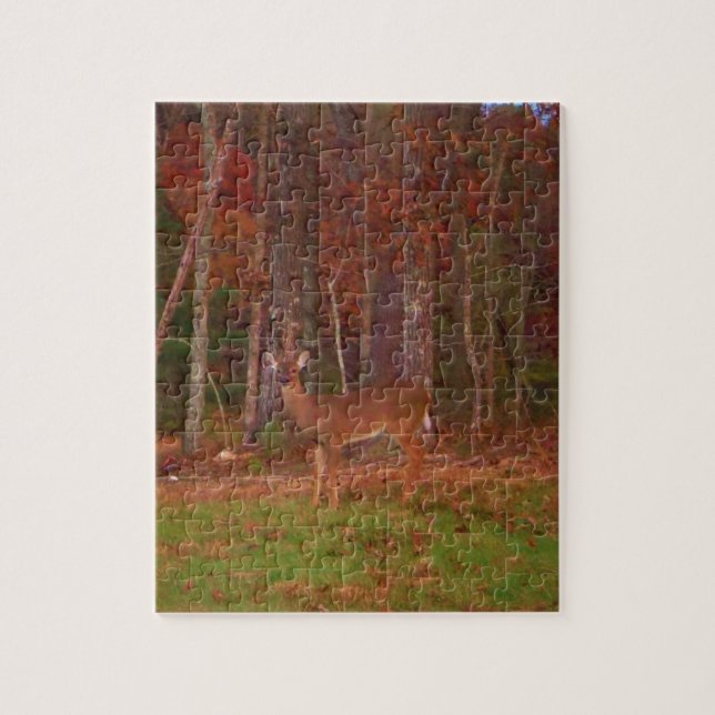 Deer , Green Grass red and Gold leaves Jigsaw Puzzle (Vertical)