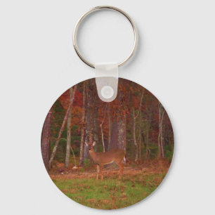 Deer, Green Grass red and Gold Leaves Key Ring