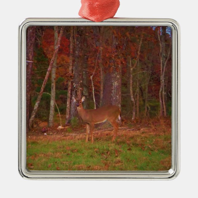 Deer , Green Grass red and Gold leaves Metal Tree Decoration (Front)