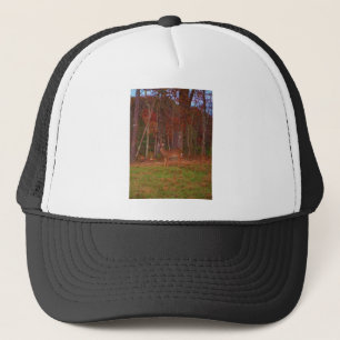 Deer , Green Grass red and Gold leaves Trucker Hat