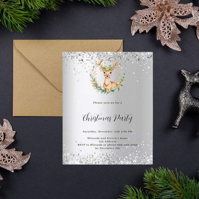 Deer green silver Christmas Party invitation (Creator Uploaded)