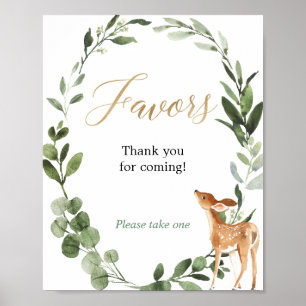 Deer greenery gold baby shower favours sign