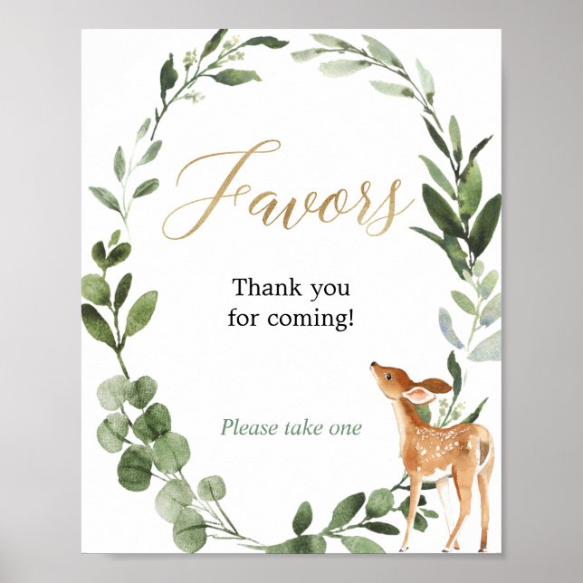 Deer greenery gold baby shower favours sign (Front)