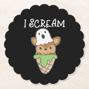 Deer Halloween Ghost I Scream Ice Cream Pun Paper Coaster