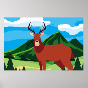 Deer happy autumn season flat designanimal, art, a poster