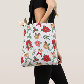 Deer Happy Tan Holiday Plants Pattern Tote Bag