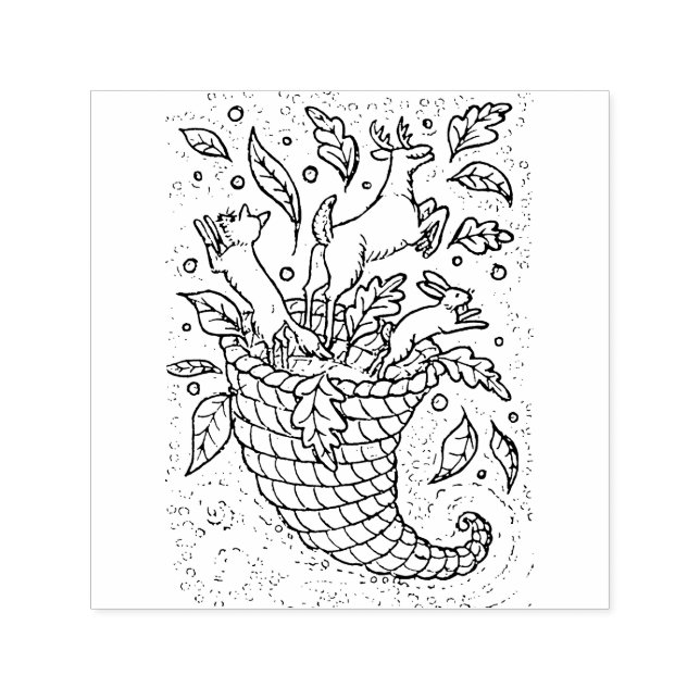 DEER HARE FOX FOREST WILDLIFE, NATURE'S CORNUCOPIA SELF-INKING STAMP (Design)