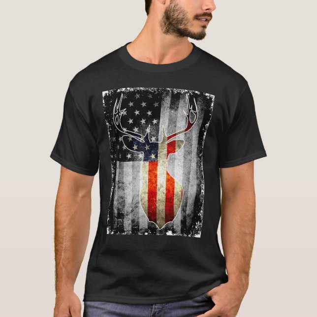 Deer Head And American Flag Colours T-Shirt (Front)