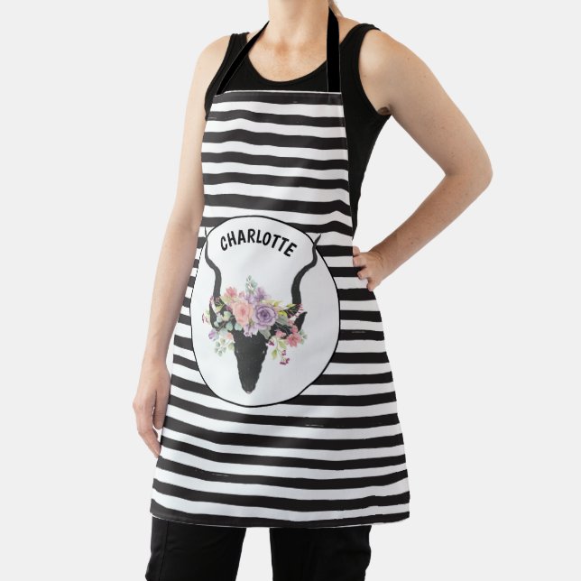 Deer head and roses personalised  apron (Insitu)