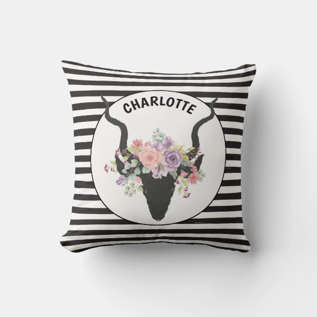 Deer head and roses personalised  cushion (Front)