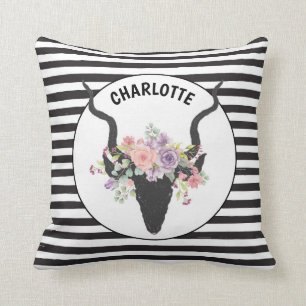 Deer head and roses personalised cushion