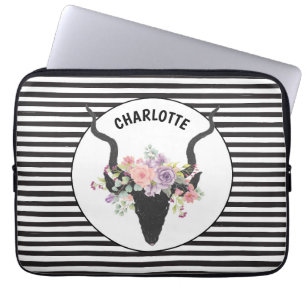 Deer head and roses personalised laptop sleeve
