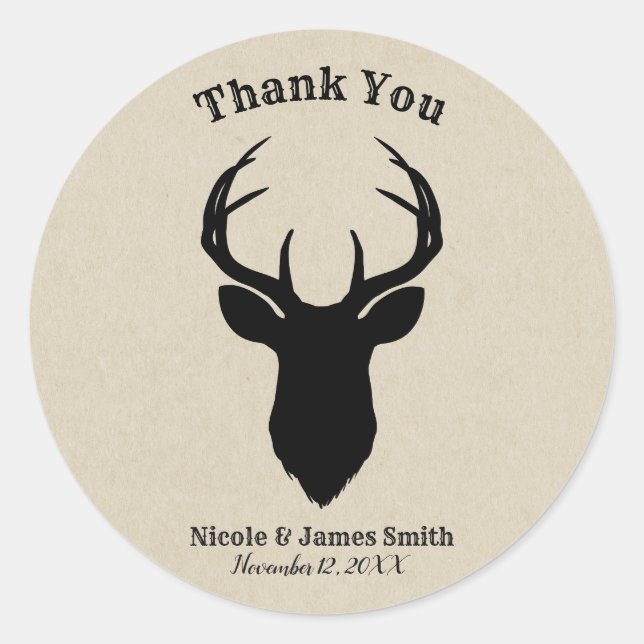 Deer Head Antlers Rustic Country Modern Favour Classic Round Sticker (Front)