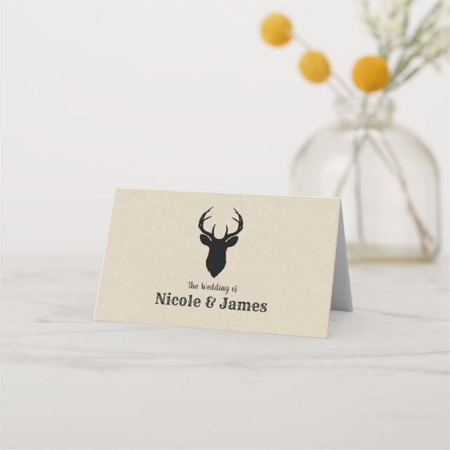 Deer Head Antlers Rustic Wedding Table Seat Place Card (Front)