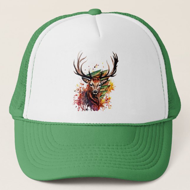 Deer Head Artwork Trucker Hat (Front)