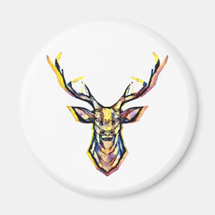 Deer head as a colourful picture in watercolor magnet